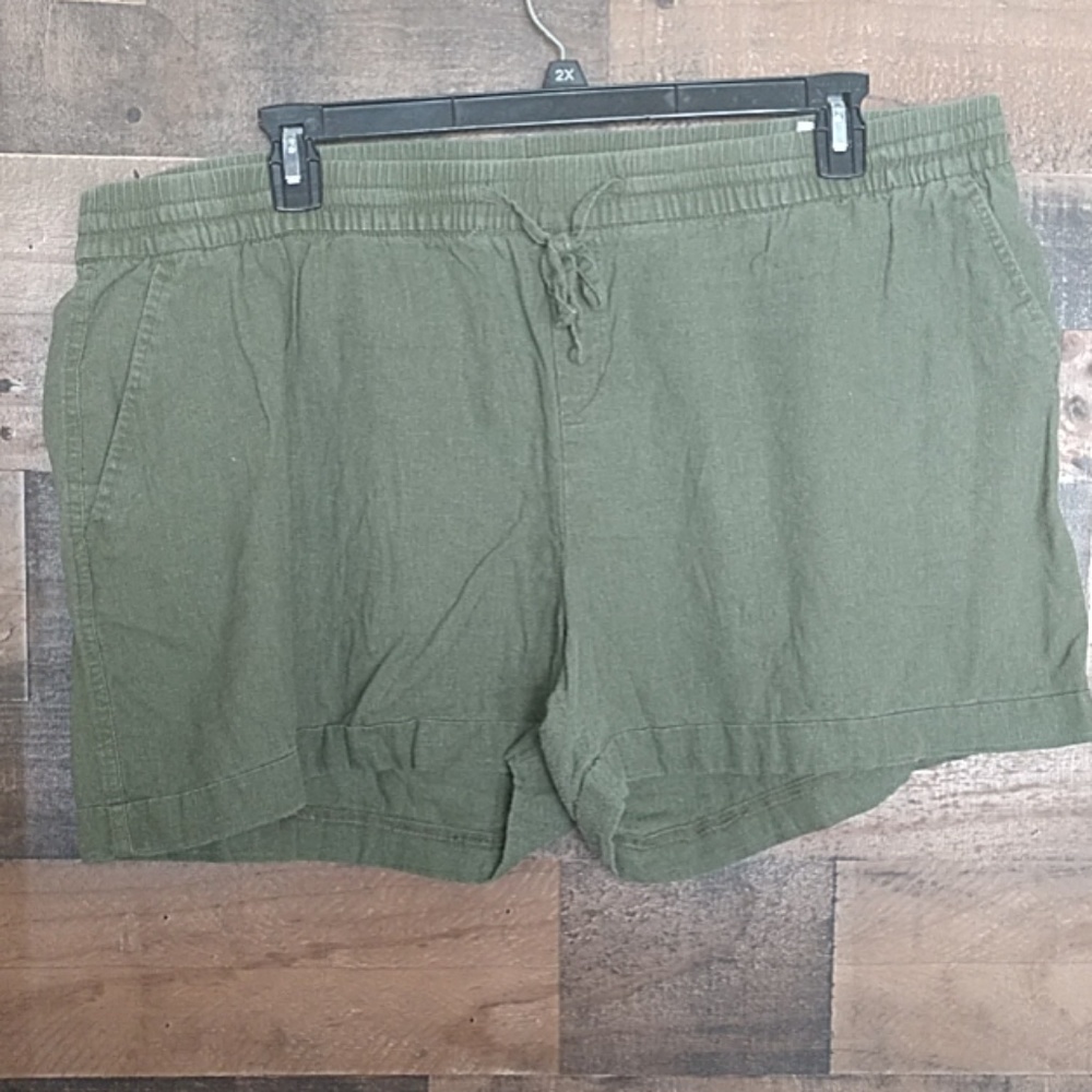 Army green linen shorts